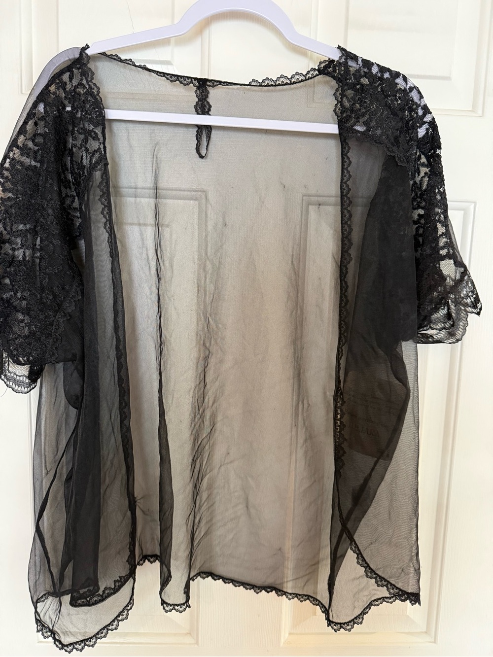 Vtg 90s JULIARA Sheer Black Lace Robe Kimono Cover Up NWT Lingerie Bed Jacket L